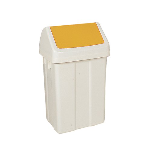 PLASTIC SWING TOP BIN 50 LITRE WHITE WITH YELLOW LID 330353