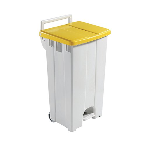 GREY 90 LITRE PLASTIC PEDAL BIN WITH YELLOW LID 357002