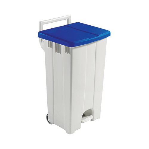 GREY 90 LITRE PLASTIC PEDAL BIN WITH BLUE LID 357003