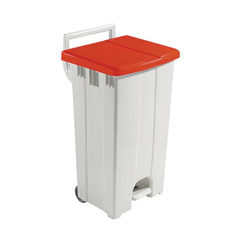 GREY 90 LITRE PLASTIC PEDAL BIN WITH RED LID 357004