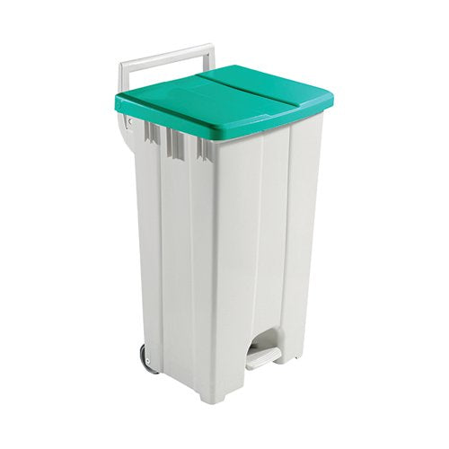 GREY 90 LITRE PLASTIC PEDAL BIN WITH GREEN LID 357005