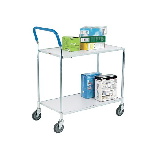 METALLIC GREY AND WHITE ZINC PLATED 2 TIER SERVICE TROLLEY 375424