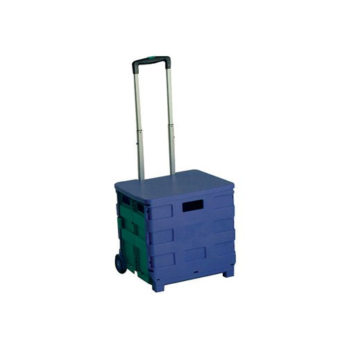 FOLDING CONTAINER TROLLEY WITH LID BLUE /GREEN 379531