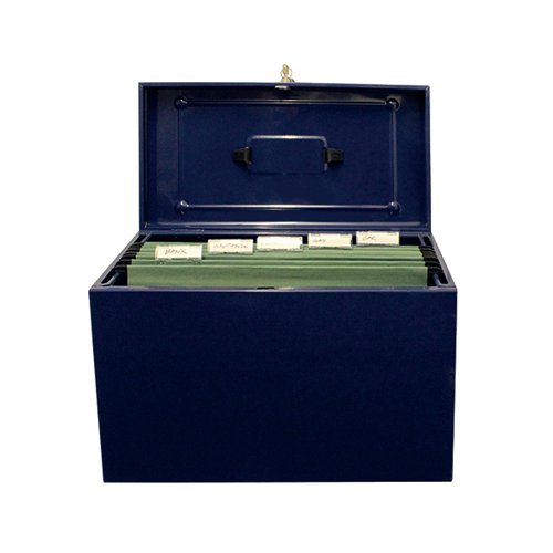 CATHEDRAL METAL FILE BOX FOOLSCAP HOME OFFICE BLUE HOBL