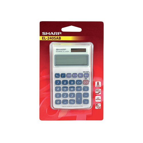 SHARP SILVER 8-DIGIT HAND HELD POCKET CALCULATOR EL240SAB