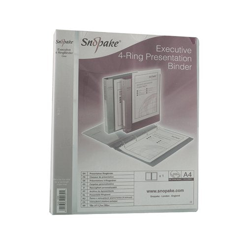 SNOPAKE EXECUTIVE PRESENTATION 4D-RING BINDER A4 CLEAR 13386