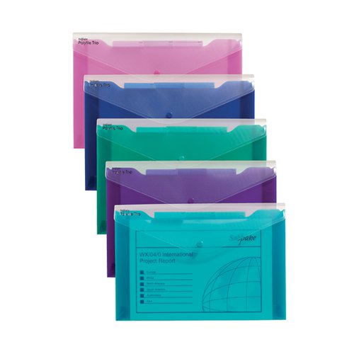 SNOPAKE POLYFILE TRIO ELECTRA ASSORTED A4 (PACK OF 5) 14967