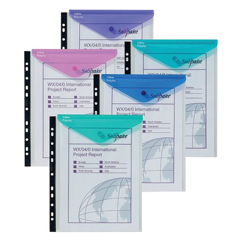 SNOPAKE POLYFILE RING BINDER WALLET A4 ASSORTED (PACK OF 5)