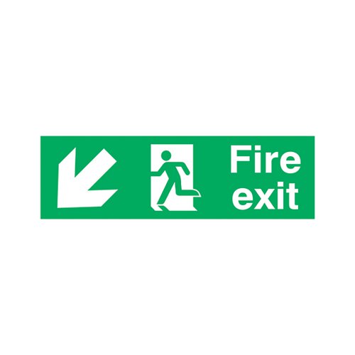 SAFETY SIGN FIRE EXIT RUNNING MAN ARROW DOWN/LEFT 150X450MM