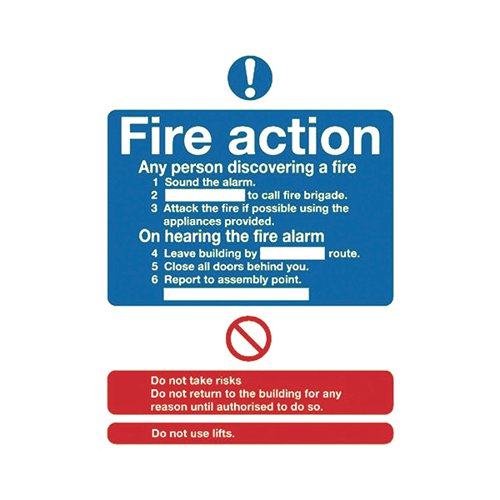 SAFETY SIGN NITEGLO FIRE ACTION 300X250MM SELF-ADHESIVE FR03