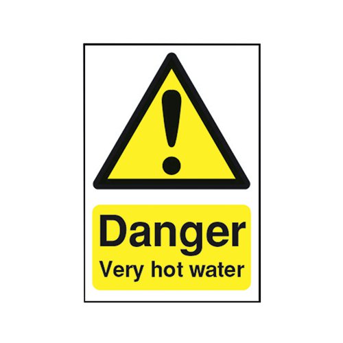 SAFETY SIGN DANGER VERY HOT WATER 75X50MM SELF-ADHESIVE HA17