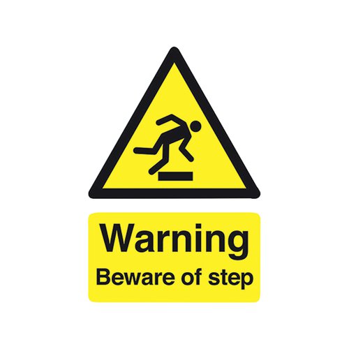 SAFETY SIGN WARNING BEWARE OF STEP A5 SELF-ADHESIVE HA21451S