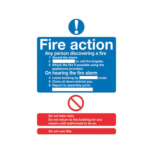 SAFETY SIGN FIRE ACTION STANDARD A5 PVC (CAN FILL IN SITE SP
