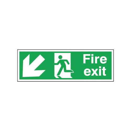 SAFETY SIGN FIRE EXIT RUNNING MAN ARROW DOWN/LEFT SELF-ADHESIVE 150X450MM E97S/S