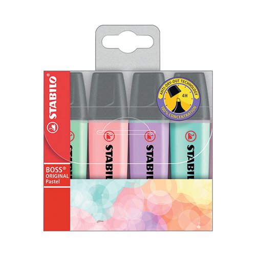 STABILO BOSS ORIGINAL HIGHLIGHTER ASSORTED PASTEL (PACK OF 4