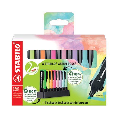 STABILO GREEN BOSS HIGHLIGHTER DESK SET ASSORTED (PACK OF 8)