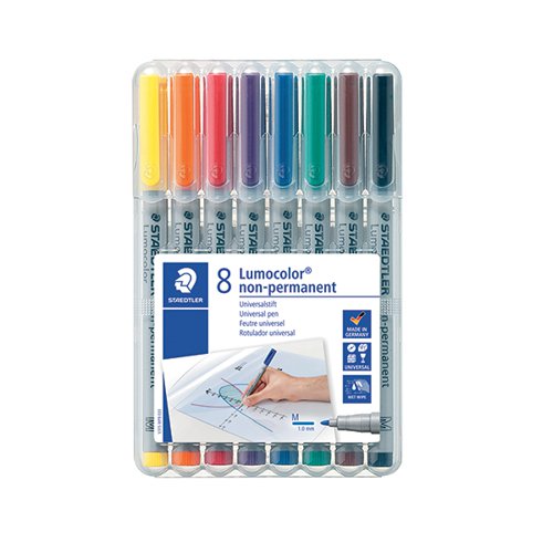 STAEDTLER LUMOCOLOUR NON-PERMANENT MEDIUM ASSORTED (PACK OF