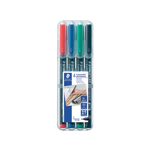 STAEDTLER LUMOCOLOUR PEN PERMANENT FINE ASSORTED (PACK OF 4)