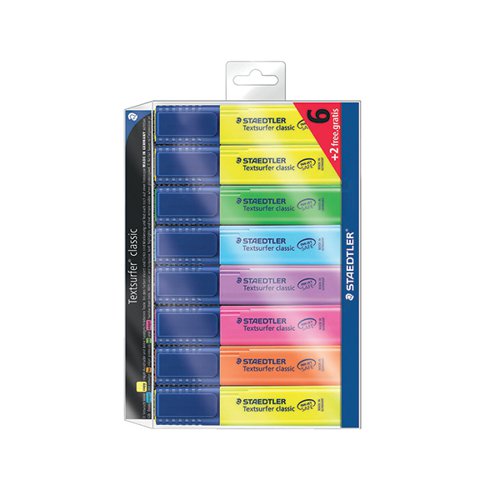 STAEDTLER TEXTSURFER CLASSIC HIGHLIGHTER ASSORTED (PACK OF 8