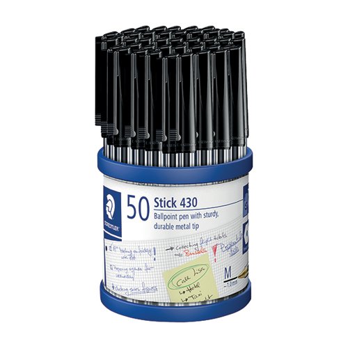 STAEDTLER STICK 430 BALLPOINT PEN MEDIUM BLACK (50 PACK) 430-M9