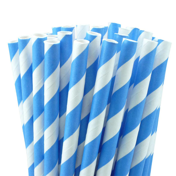 BLUE & WHITE STRIPED PAPER STRAWS x 250