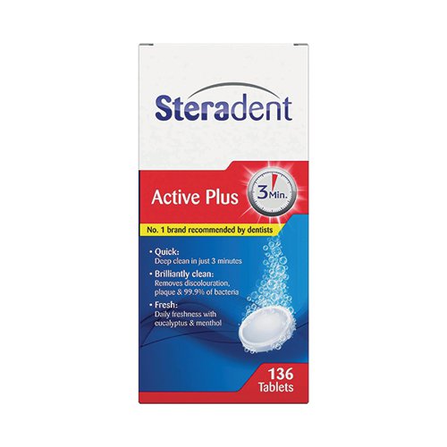 STERADENT ACTIVE PLUS DENTURE CLEANER 136 TABLETS (PACK OF 4