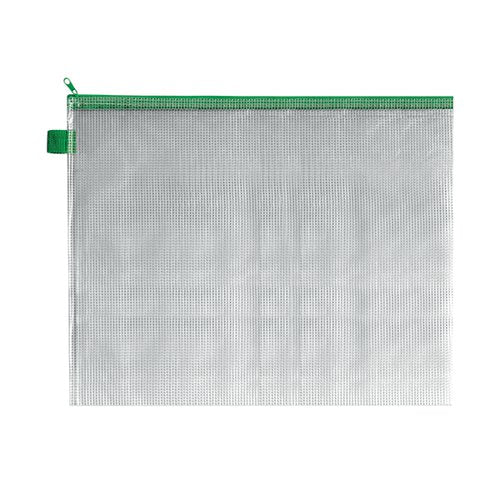 BDS MESH ZIP BAG 405X315MM GREEN ZIPPER (PACK OF 5)