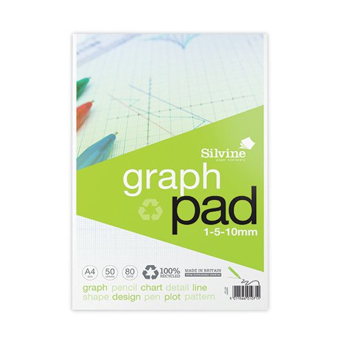 SILVINE RECYCLED GRAPH PAD 1/5/10MM A4 50 PAGES A4GPRE