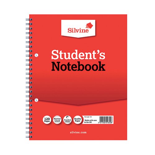 SILVINE FEINT RULED STUDENT'S NOTEBOOK 120 PAGES 229X178MM (