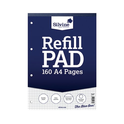 SILVINE RULED 5MM SQUARE HEADBOUND REFILL PAD 160 PAGES A4 (