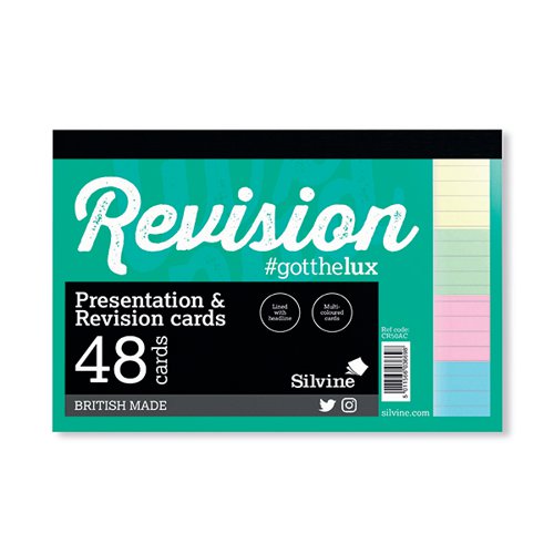 SILVINE 48 REVISION NOTECARD PAD LINED MULTI-COLOURED (PACK