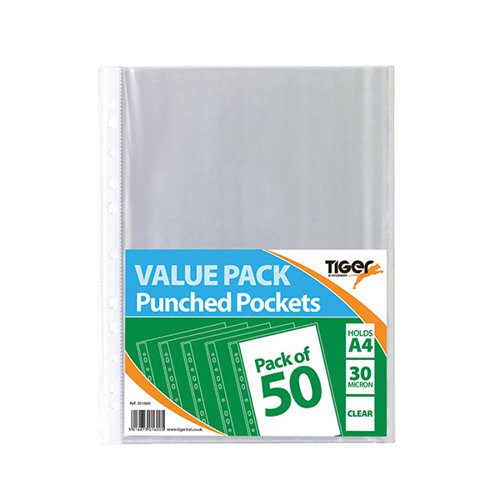 A4 PUNCHED POCKETS 30 MICRON 10X50 POCKETS (PACK OF 500) 301