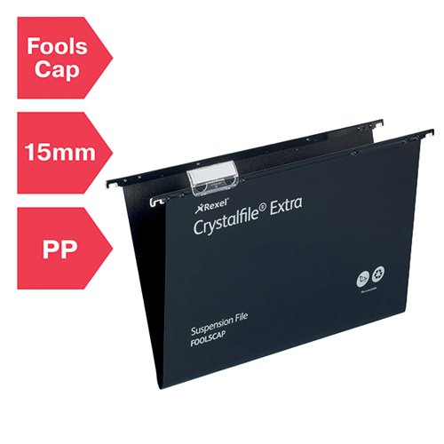 REXEL CRYSTALFILE EXTRA 15MM SUSPENSION FILE BLACK (PACK OF