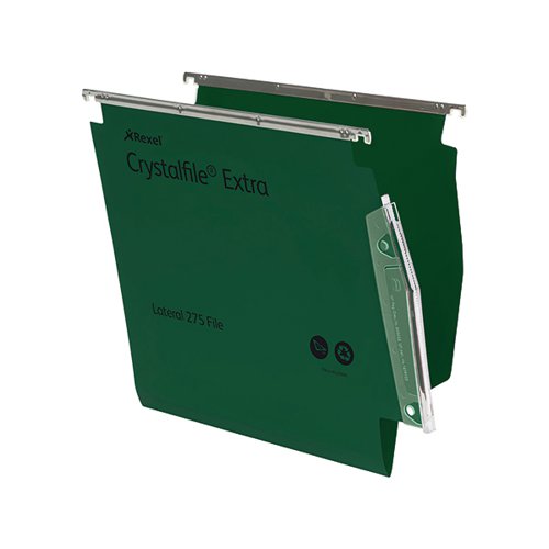 REXEL CRYSTALFILE EXTRA 15MM LATERAL FILE GREEN (PACK OF 25)