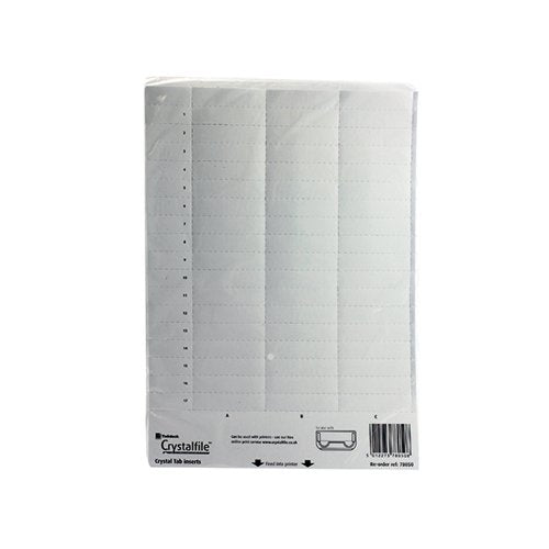 REXEL CRYSTALFILE PRINTABLE FILING INSERTS WHITE (PACK OF 50
