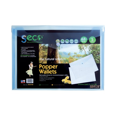 STEWART SUPERIOR ECO BIODEGRADABLE WALLET A4 BLUE (5 PACK) 3