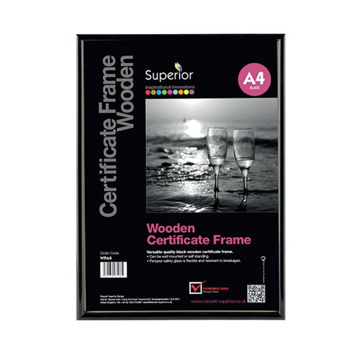 STEWART SUPERIOR WOODEN CERTIFICATE FRAME A4 BLACK WPA4