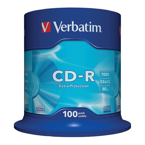 VERBATIM CD-R DATALIFE NON-AZO 52X 700MB (PACK OF 100) 43411