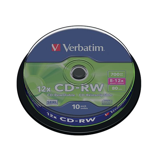 VERBATIM CD-RW DATALIFE + 8-12X 700MB (PACK OF 10) 43480