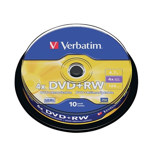 VERBATIM DVD+RW NON-PRINTABLE 4X 4.7GB (PACK OF 10) 43488