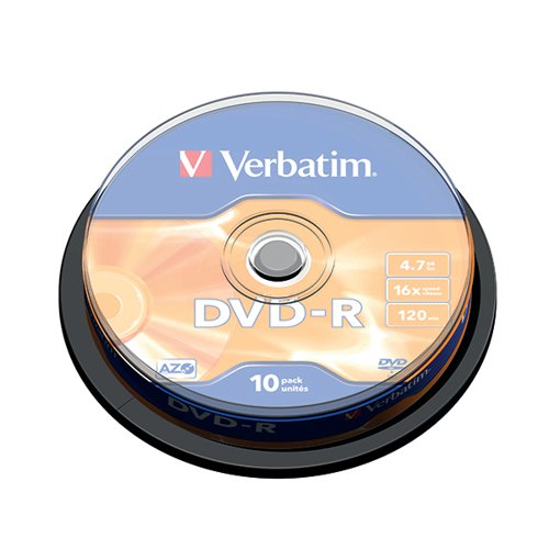 VERBATIM DVD-R 16X BRANDED SILVER SPINDLE OF 10 DISCS - 4352