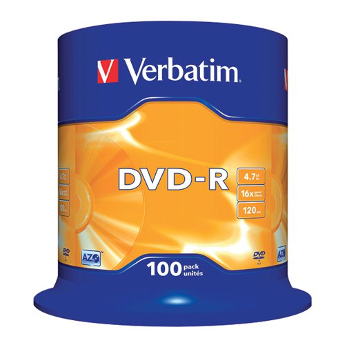 VERBATIM DVD-R NON-PRINTABLE SPINDLE 16X 4.7GB (PACK OF 100)