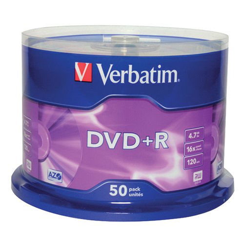 VERBATIM DVD+R NON-PRINTABLE SPINDLE 16X 4.7GB (PACK OF 50)