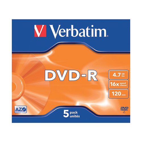 VERBATIM DVD-R SPEED JEWEL CASE 4X 4.7GB (PACK OF 5) 43246
