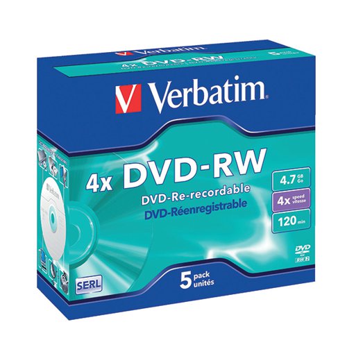 VERBATIM DVD-RW 4X 4.7GB (PACK OF 5) 43285