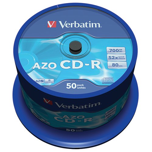VERBATIM CD-R AZO CRYSTAL SPINDLE 700MB (PACK OF 50) 43343