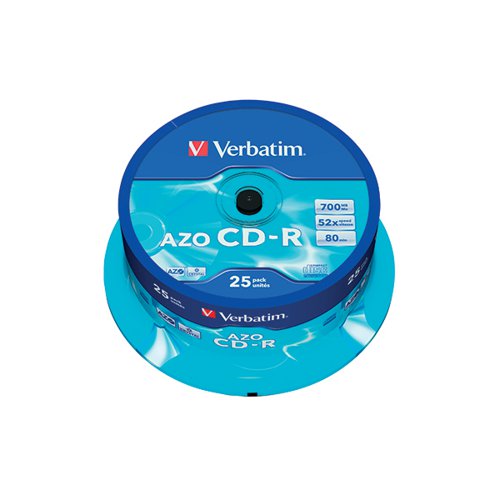 VERBATIM CD-R AZO 52X 700MB CRYSTAL SPINDLE (PACK OF 25) 433