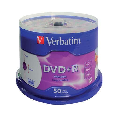 VERBATIM DVD+R 16X 4.7GB (PACK OF 50) 43234