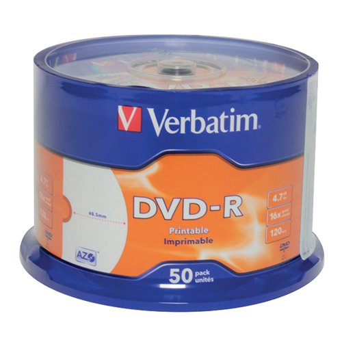 VERBATIM DVD-R SPINDLE 4X 4.7GB (PACK OF 50) 43533