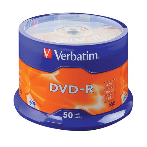 VERBATIM 4.7GB 16X SPEED SPINDLE DVD-R (50 PACK) 43548